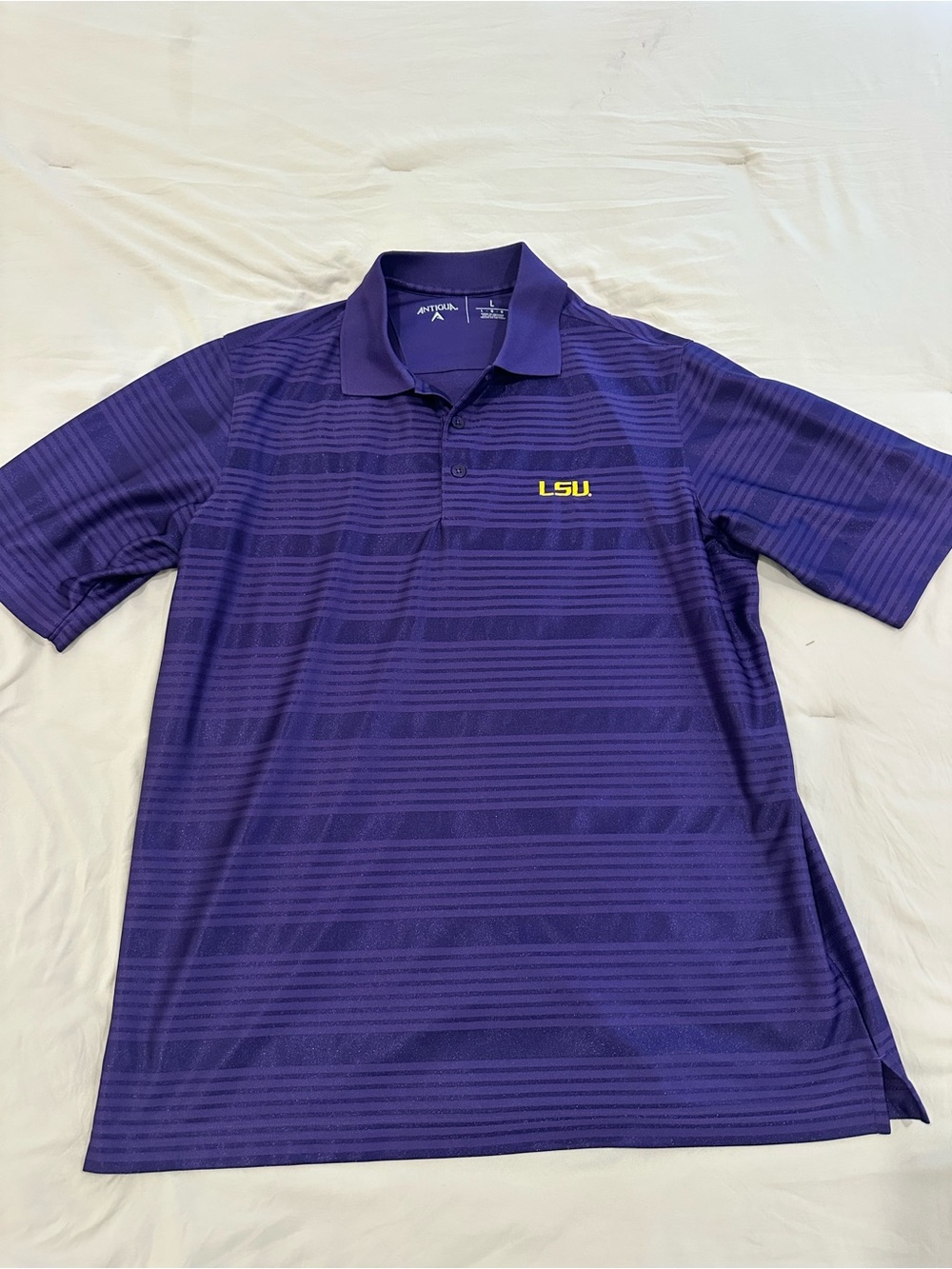Antigua Purple LSU Striped Polo